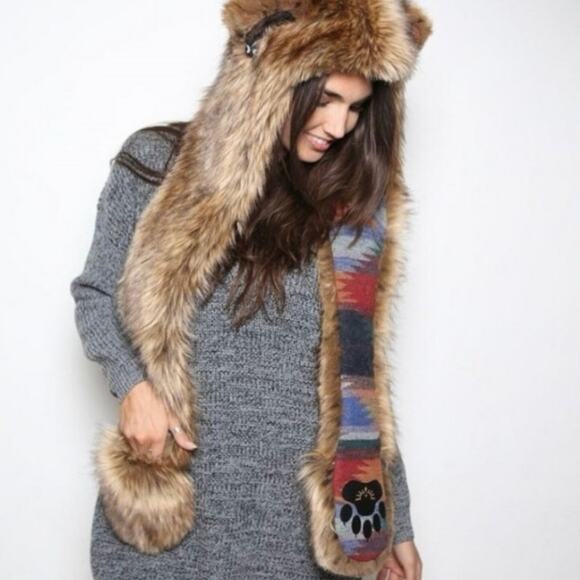 SpiritHoods Kodiak grizzly bear hat hoodie warmer hood OS one size unisex - Picture 4 of 16